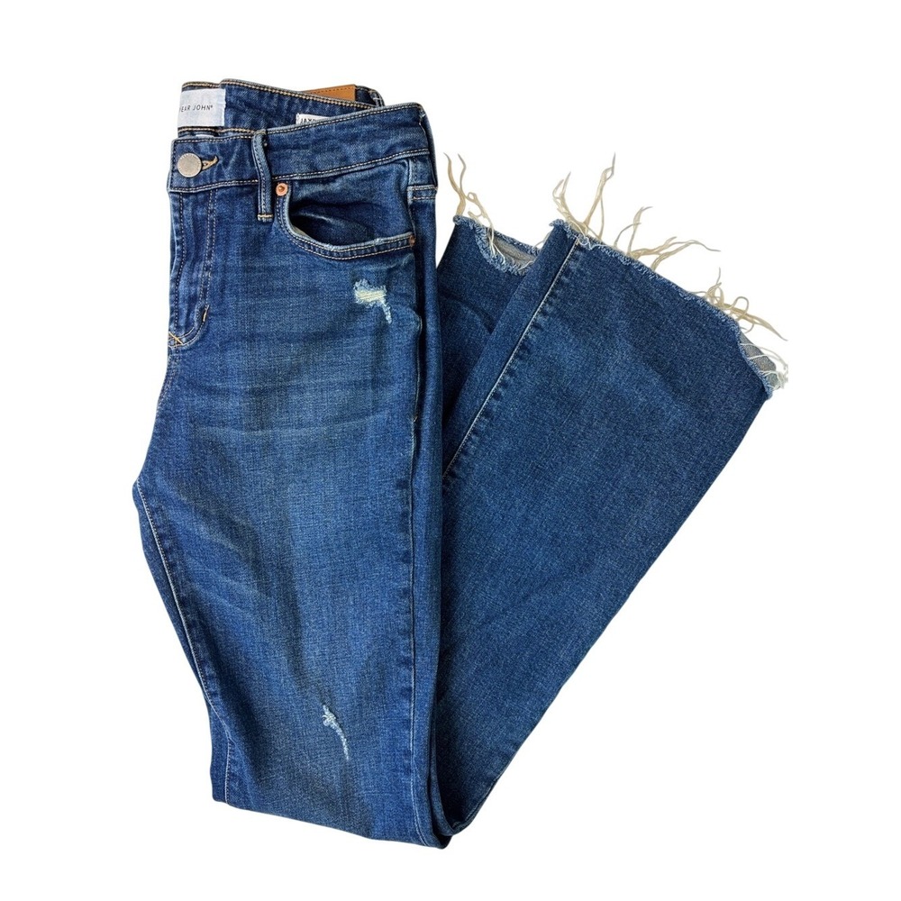 Dear John Jaxtyn Bootcut Jeans Blue Womens 27 High Rise Raw Hem Distressed